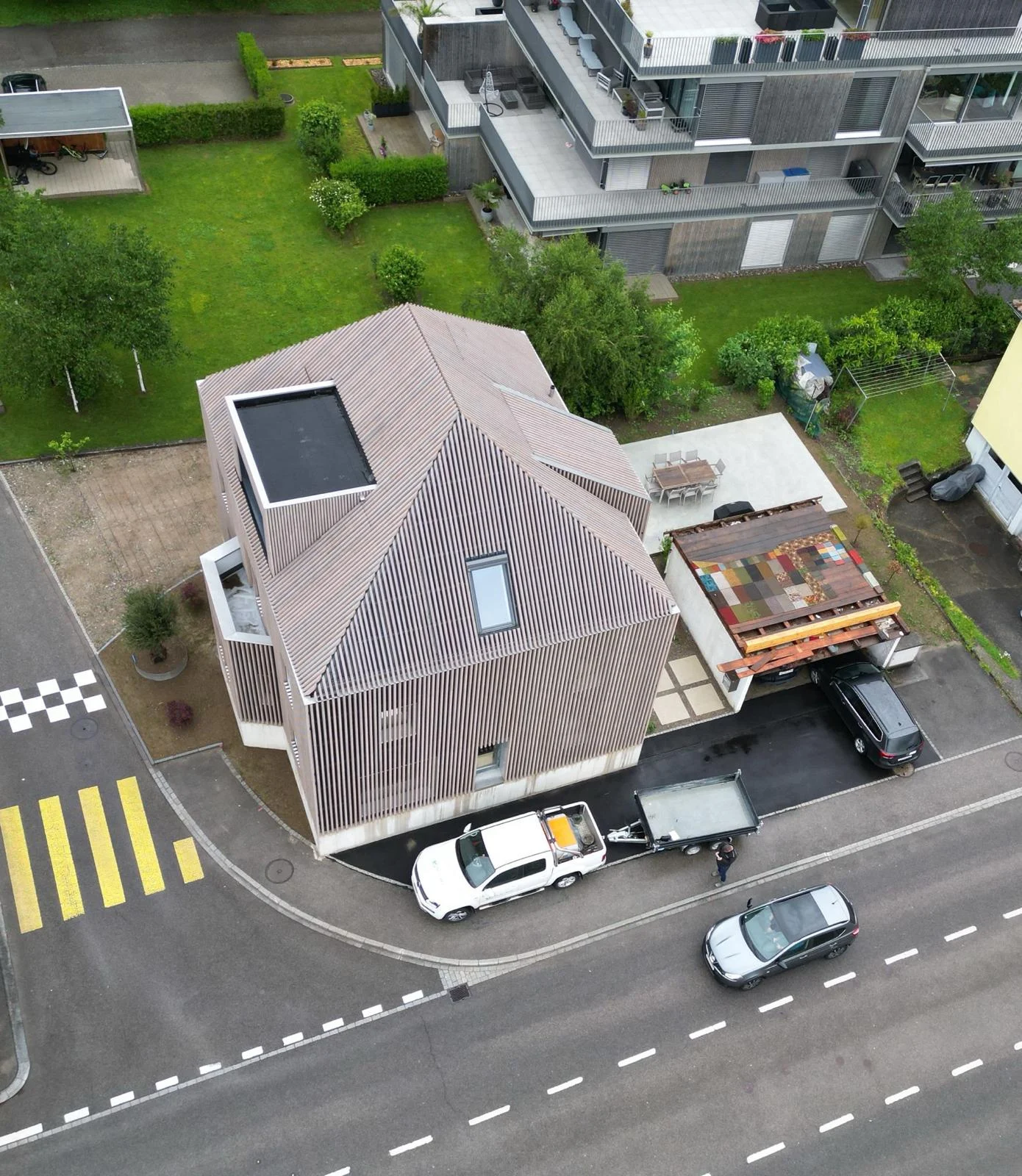 Terrasse und Hof aus der Luft